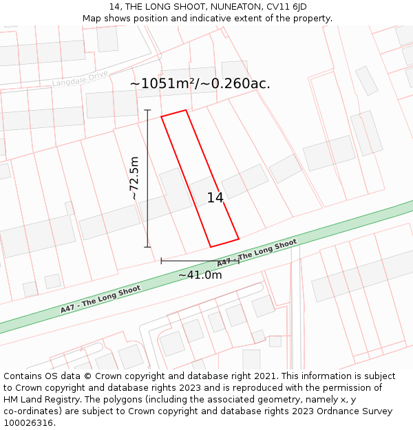 14, THE LONG SHOOT, NUNEATON, CV11 6JD: Plot and title map