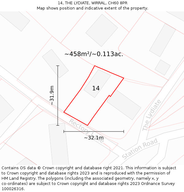 14, THE LYDIATE, WIRRAL, CH60 8PR: Plot and title map