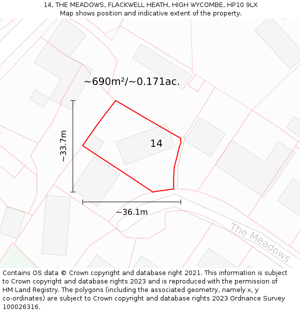 14, THE MEADOWS, FLACKWELL HEATH, HIGH WYCOMBE, HP10 9LX: Plot and title map