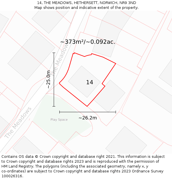 14, THE MEADOWS, HETHERSETT, NORWICH, NR9 3ND: Plot and title map