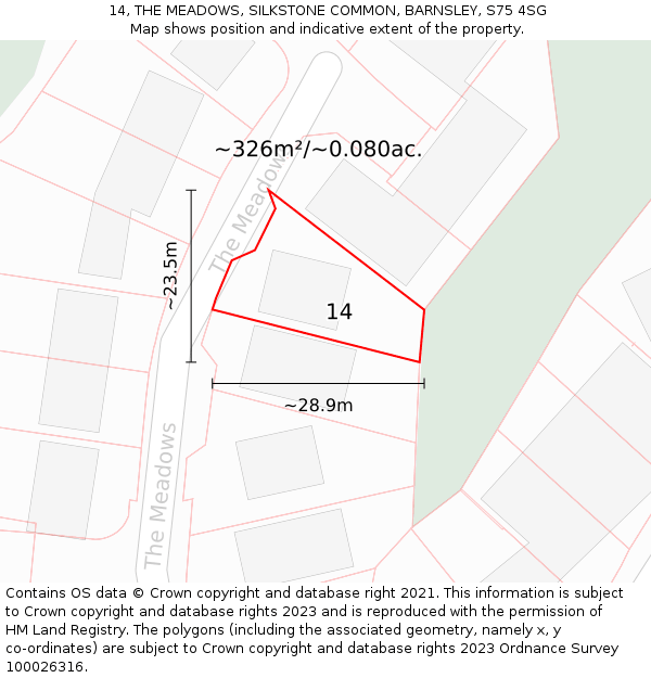 14, THE MEADOWS, SILKSTONE COMMON, BARNSLEY, S75 4SG: Plot and title map