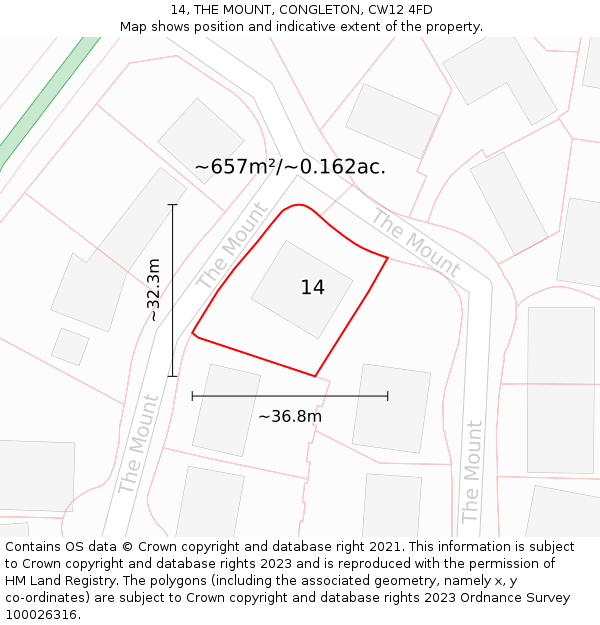 14, THE MOUNT, CONGLETON, CW12 4FD: Plot and title map