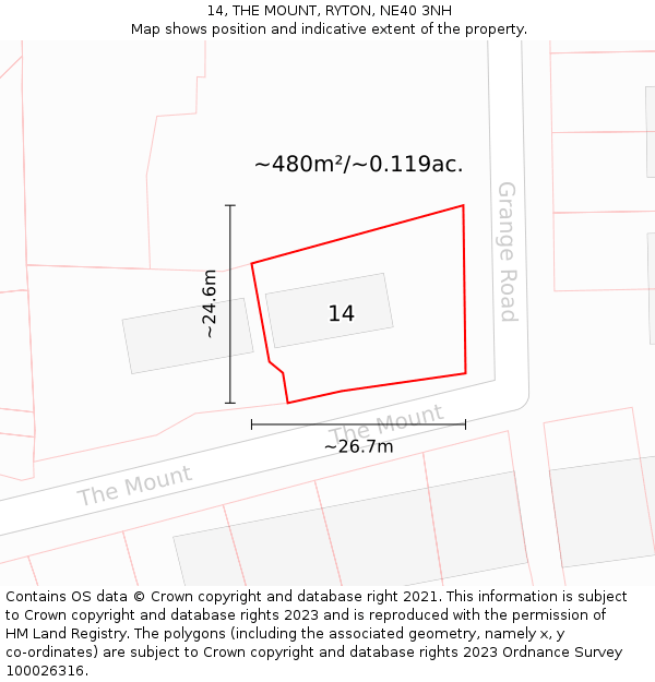 14, THE MOUNT, RYTON, NE40 3NH: Plot and title map