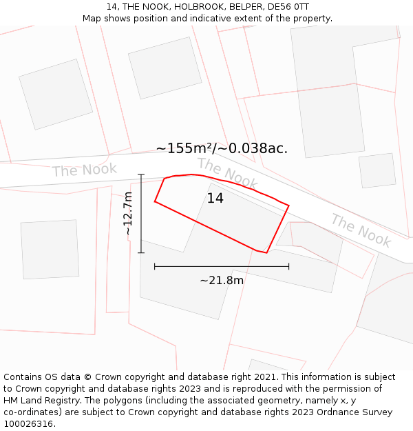 14, THE NOOK, HOLBROOK, BELPER, DE56 0TT: Plot and title map