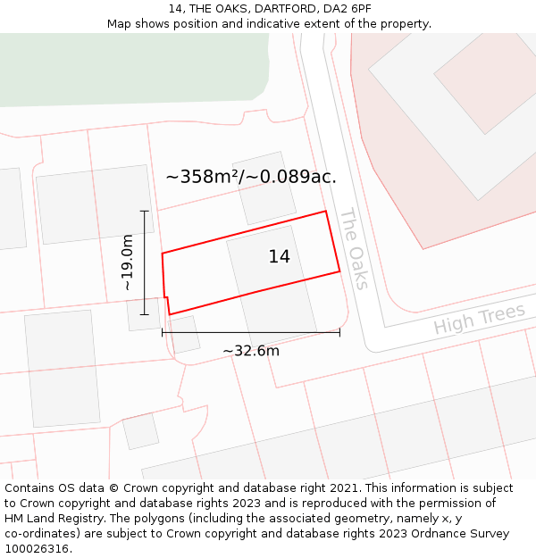 14, THE OAKS, DARTFORD, DA2 6PF: Plot and title map