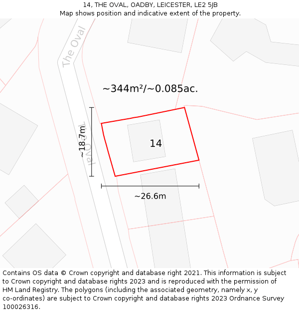 14, THE OVAL, OADBY, LEICESTER, LE2 5JB: Plot and title map