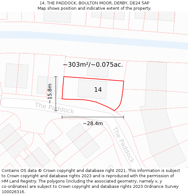 14, THE PADDOCK, BOULTON MOOR, DERBY, DE24 5AP: Plot and title map