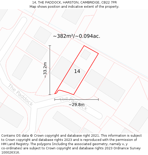 14, THE PADDOCK, HARSTON, CAMBRIDGE, CB22 7PR: Plot and title map