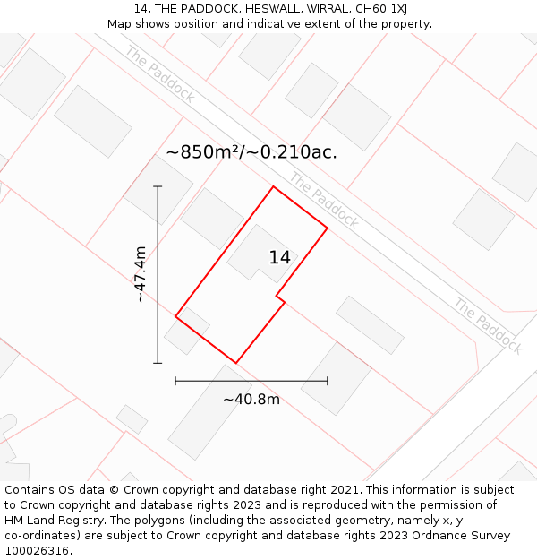 14, THE PADDOCK, HESWALL, WIRRAL, CH60 1XJ: Plot and title map