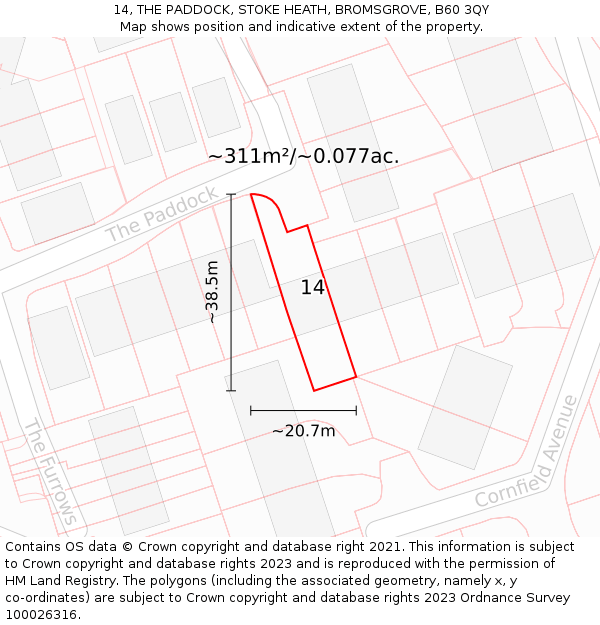 14, THE PADDOCK, STOKE HEATH, BROMSGROVE, B60 3QY: Plot and title map