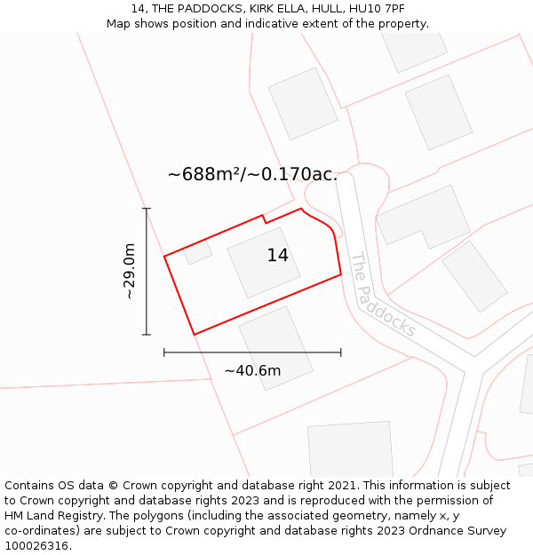 14, THE PADDOCKS, KIRK ELLA, HULL, HU10 7PF: Plot and title map