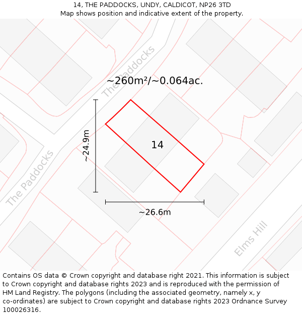 14, THE PADDOCKS, UNDY, CALDICOT, NP26 3TD: Plot and title map