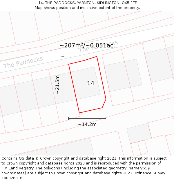 14, THE PADDOCKS, YARNTON, KIDLINGTON, OX5 1TF: Plot and title map