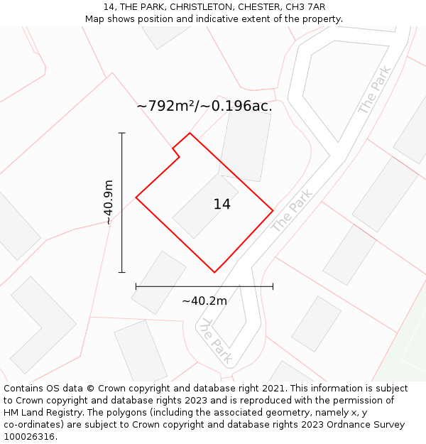 14, THE PARK, CHRISTLETON, CHESTER, CH3 7AR: Plot and title map