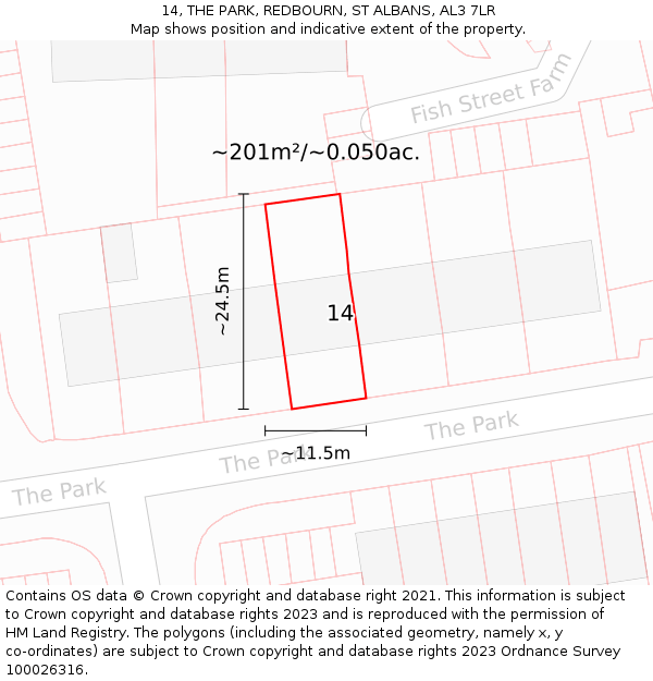 14, THE PARK, REDBOURN, ST ALBANS, AL3 7LR: Plot and title map