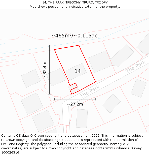 14, THE PARK, TREGONY, TRURO, TR2 5PY: Plot and title map