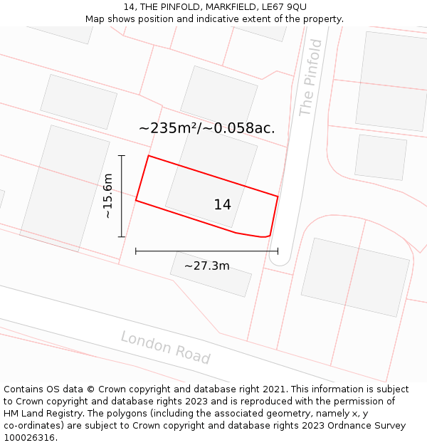 14, THE PINFOLD, MARKFIELD, LE67 9QU: Plot and title map