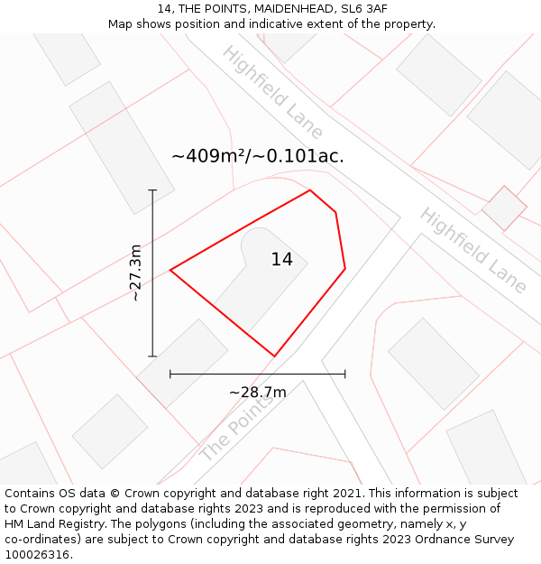 14, THE POINTS, MAIDENHEAD, SL6 3AF: Plot and title map
