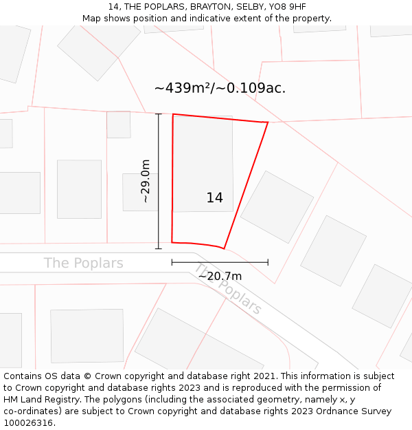 14, THE POPLARS, BRAYTON, SELBY, YO8 9HF: Plot and title map