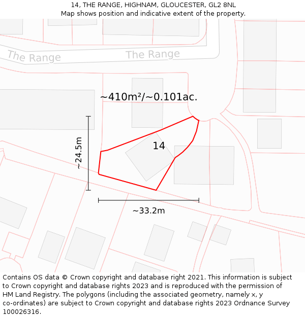 14, THE RANGE, HIGHNAM, GLOUCESTER, GL2 8NL: Plot and title map