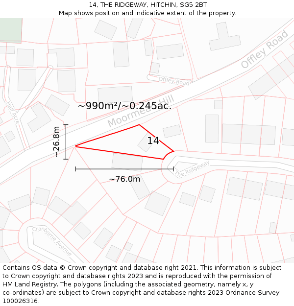 14, THE RIDGEWAY, HITCHIN, SG5 2BT: Plot and title map