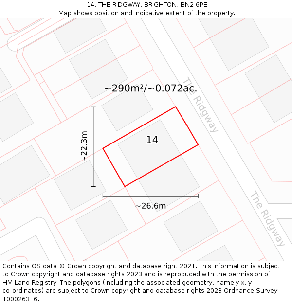 14, THE RIDGWAY, BRIGHTON, BN2 6PE: Plot and title map