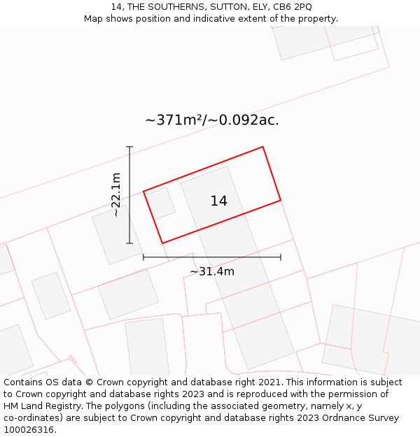 14, THE SOUTHERNS, SUTTON, ELY, CB6 2PQ: Plot and title map