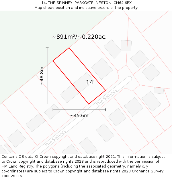 14, THE SPINNEY, PARKGATE, NESTON, CH64 6RX: Plot and title map