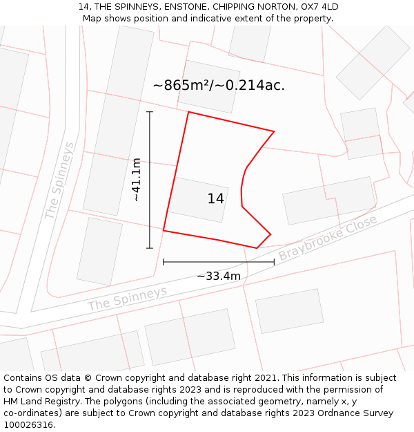 14, THE SPINNEYS, ENSTONE, CHIPPING NORTON, OX7 4LD: Plot and title map