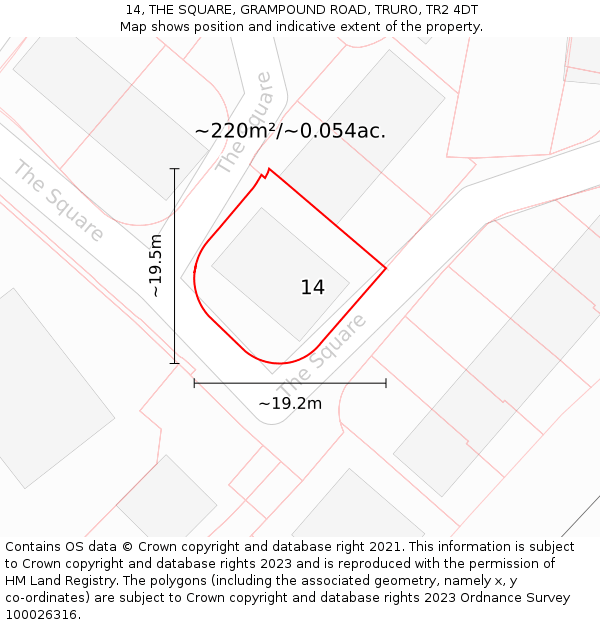 14, THE SQUARE, GRAMPOUND ROAD, TRURO, TR2 4DT: Plot and title map