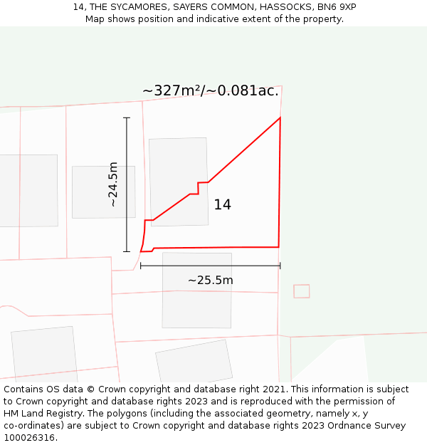 14, THE SYCAMORES, SAYERS COMMON, HASSOCKS, BN6 9XP: Plot and title map
