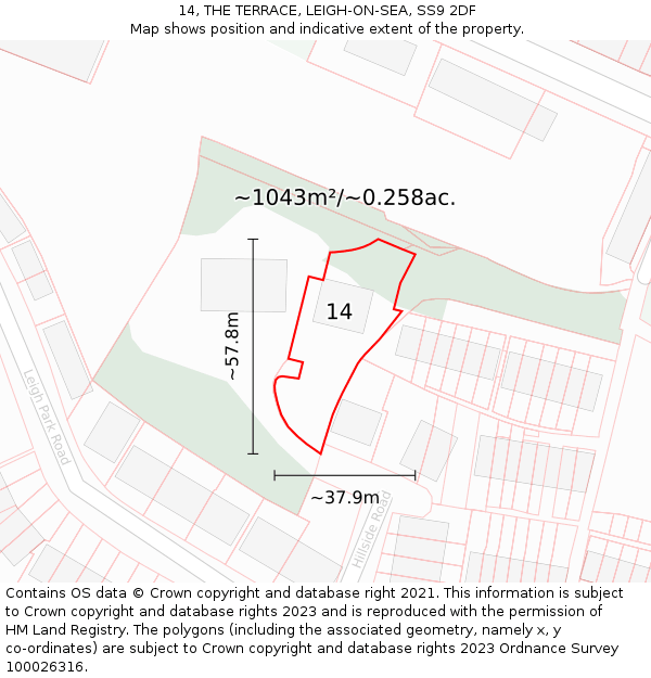 14, THE TERRACE, LEIGH-ON-SEA, SS9 2DF: Plot and title map