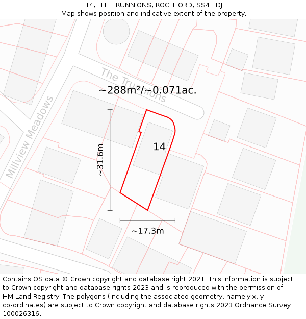 14, THE TRUNNIONS, ROCHFORD, SS4 1DJ: Plot and title map