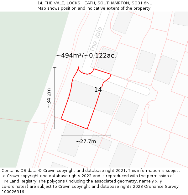 14, THE VALE, LOCKS HEATH, SOUTHAMPTON, SO31 6NL: Plot and title map