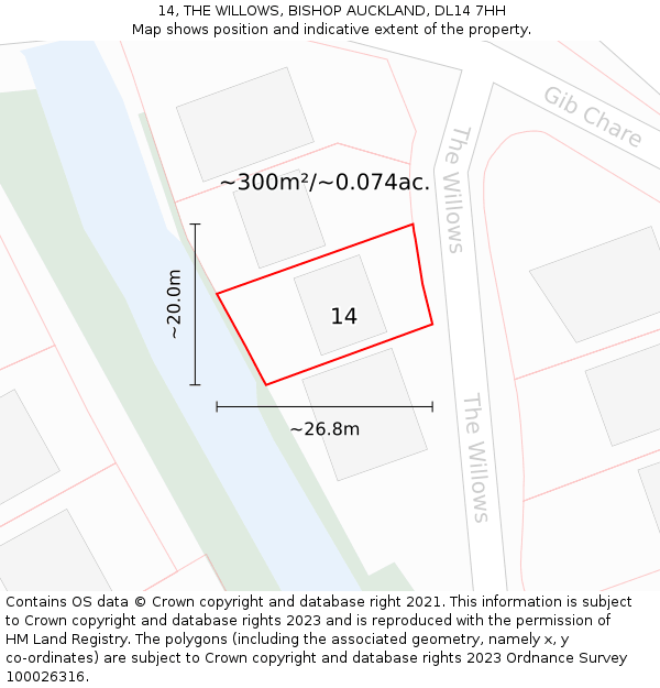 14, THE WILLOWS, BISHOP AUCKLAND, DL14 7HH: Plot and title map