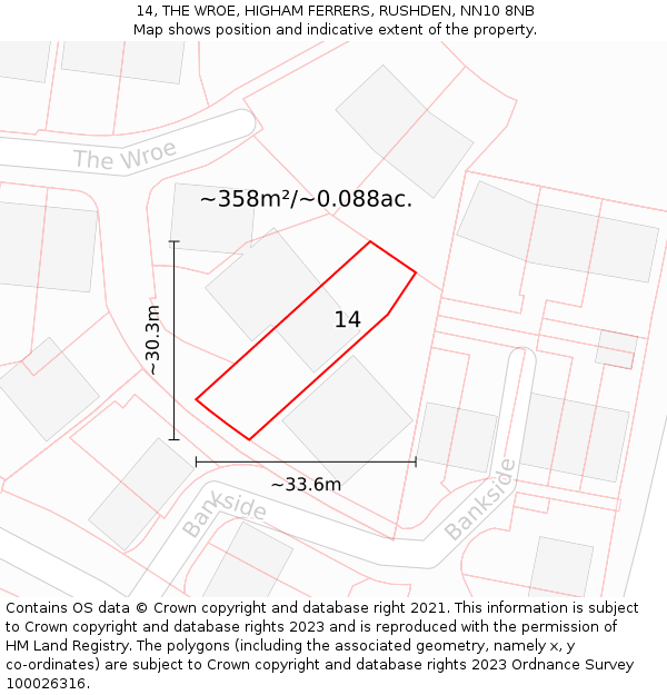 14, THE WROE, HIGHAM FERRERS, RUSHDEN, NN10 8NB: Plot and title map