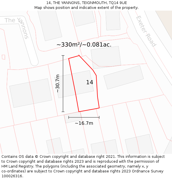 14, THE YANNONS, TEIGNMOUTH, TQ14 9UE: Plot and title map