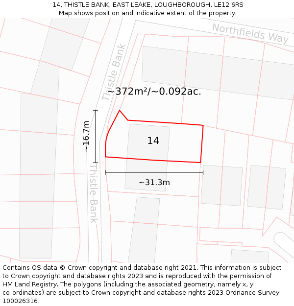 14, THISTLE BANK, EAST LEAKE, LOUGHBOROUGH, LE12 6RS: Plot and title map