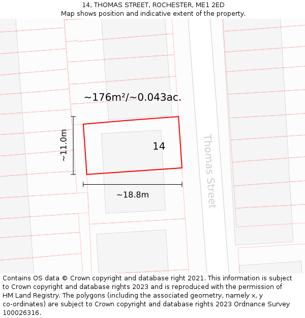 14, THOMAS STREET, ROCHESTER, ME1 2ED: Plot and title map