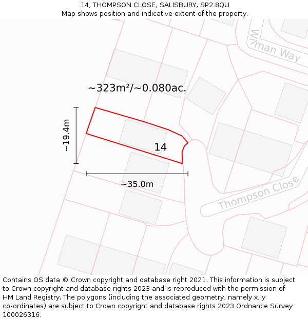 14, THOMPSON CLOSE, SALISBURY, SP2 8QU: Plot and title map
