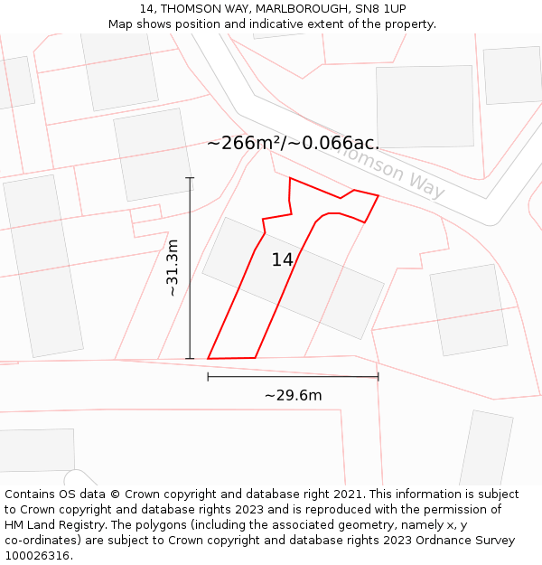 14, THOMSON WAY, MARLBOROUGH, SN8 1UP: Plot and title map