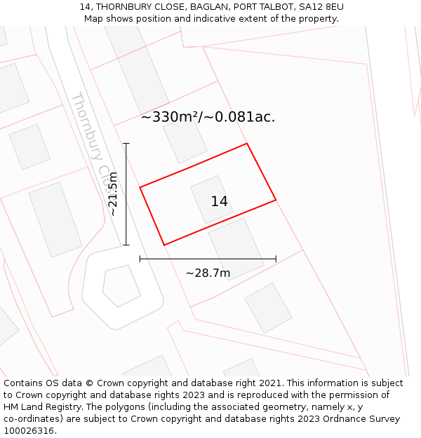 14, THORNBURY CLOSE, BAGLAN, PORT TALBOT, SA12 8EU: Plot and title map