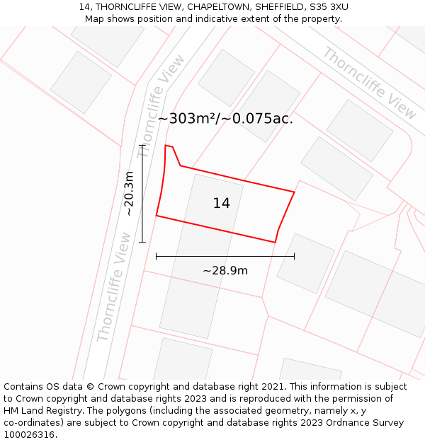 14, THORNCLIFFE VIEW, CHAPELTOWN, SHEFFIELD, S35 3XU: Plot and title map