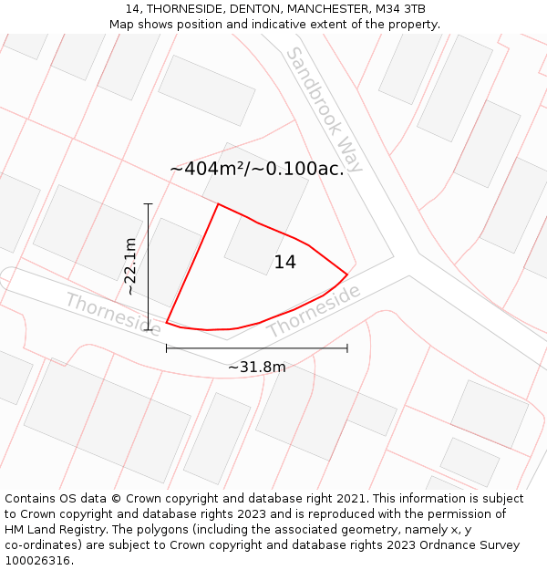 14, THORNESIDE, DENTON, MANCHESTER, M34 3TB: Plot and title map