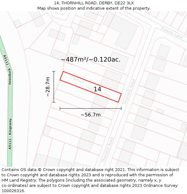 14, THORNHILL ROAD, DERBY, DE22 3LX: Plot and title map