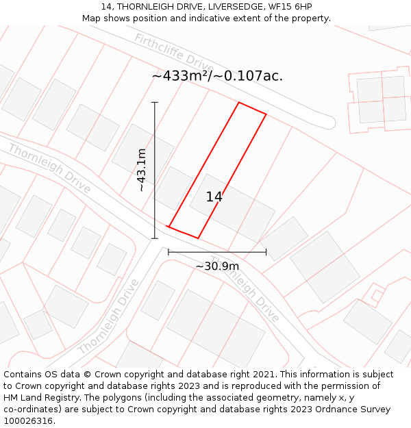 14, THORNLEIGH DRIVE, LIVERSEDGE, WF15 6HP: Plot and title map