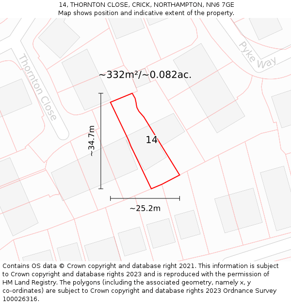 14, THORNTON CLOSE, CRICK, NORTHAMPTON, NN6 7GE: Plot and title map