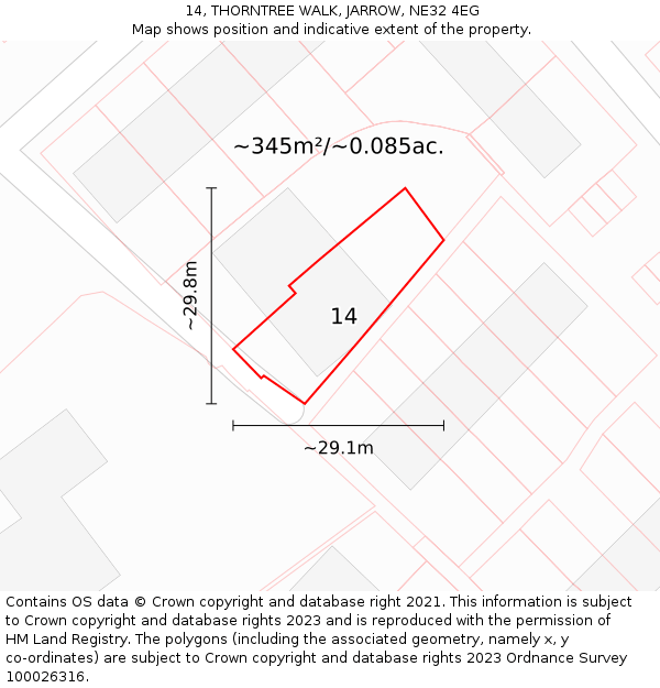 14, THORNTREE WALK, JARROW, NE32 4EG: Plot and title map
