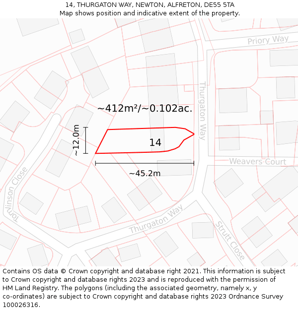 14, THURGATON WAY, NEWTON, ALFRETON, DE55 5TA: Plot and title map
