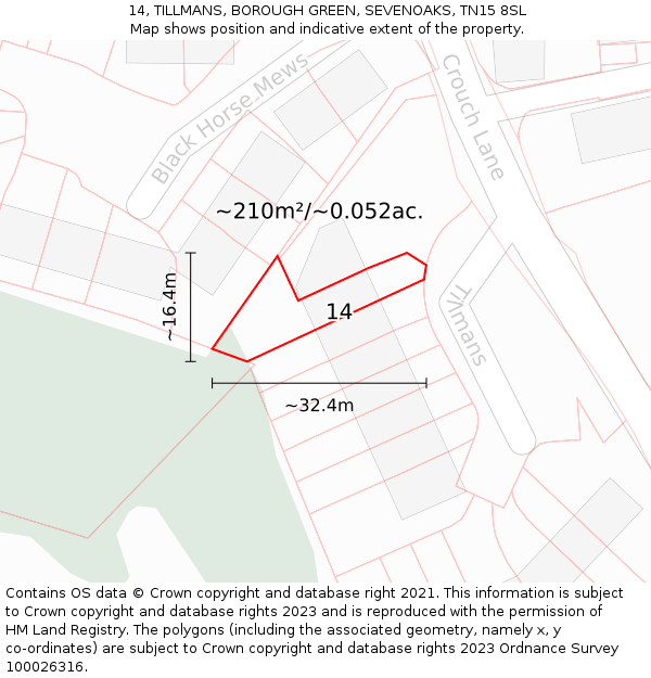 14, TILLMANS, BOROUGH GREEN, SEVENOAKS, TN15 8SL: Plot and title map